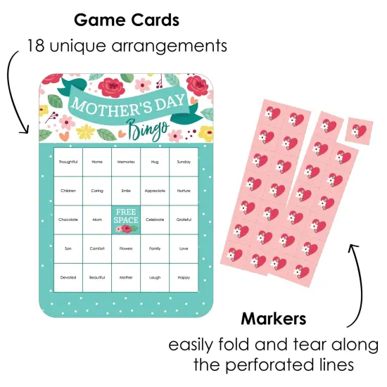 Big Dot of Happiness Colorful Floral Happy Mother's Day - Bingo Cards and Markers - We Love Mom Party Shaped Bingo Game - Set of 18 {3}