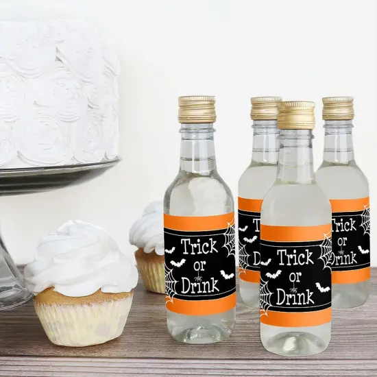 Big Dot of Happiness Trick or Treat - Mini Wine and Champagne Bottle Label Stickers - Halloween Party Favor Gift for Women and Men - Set of 16 {4}