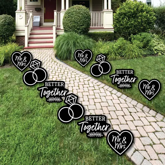 Big Dot of Happiness Mr. and Mrs. - Heart and Rings Lawn Decorations - Outdoor Black and White Wedding or Bridal Shower Yard Decorations - 10 Piece {1}