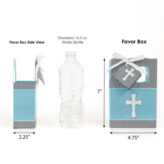 Big Dot of Happiness Little Miracle Boy Blue & Gray Cross - Baptism or Baby Shower Favor Boxes - Set of 12 {3}
