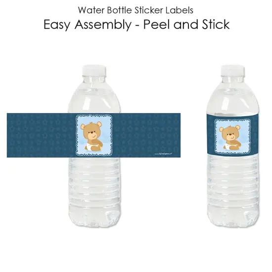 Big Dot of Happiness Baby Boy Teddy Bear - Baby Shower Water Bottle Sticker Labels - Set of 20 {3}