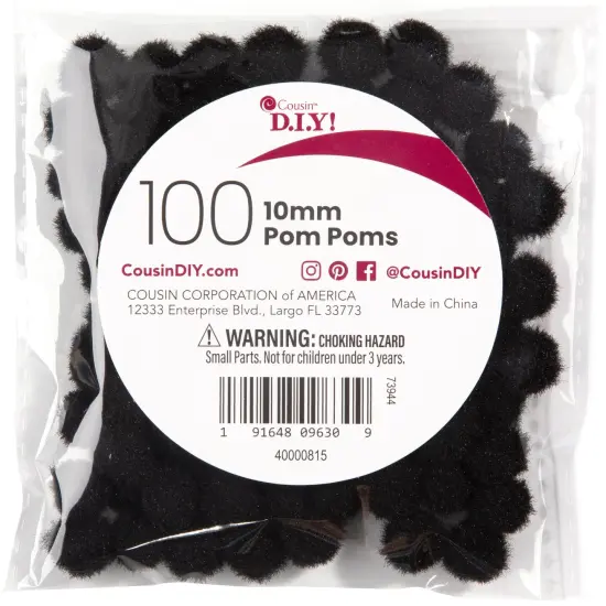 CousinDIY Pom-Poms 10mm 100/Pkg-Black {1}