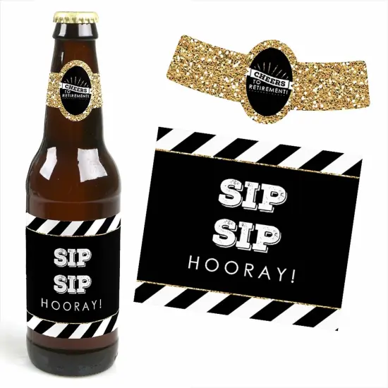 Big Dot of Happiness Happy Retirement - Retirement Party Decorations for Women and Men - 6 Beer Bottle Label Stickers and 1 Carrier {4}