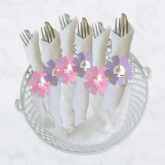 Big Dot of Happiness Rainbow Unicorn - Magical Unicorn Baby Shower or Birthday Party Paper Napkin Holder - Napkin Rings - Set of 24 {4}