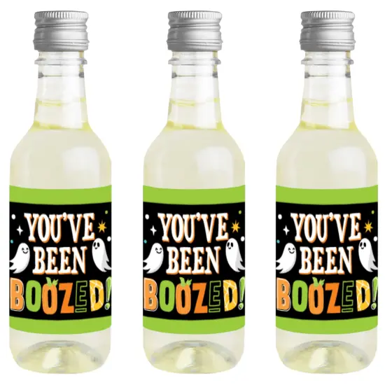 Big Dot of Happiness You've Been Boozed - Mini Wine and Champagne Bottle Label Stickers - Ghost Halloween Party Favor Gift for Women and Men - 16 Ct {1}