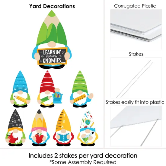 Big Dot of Happiness School Gnomes - Yard Sign and Outdoor Lawn Decorations - Teacher and Classroom Yard Signs - Set of 8 {6}