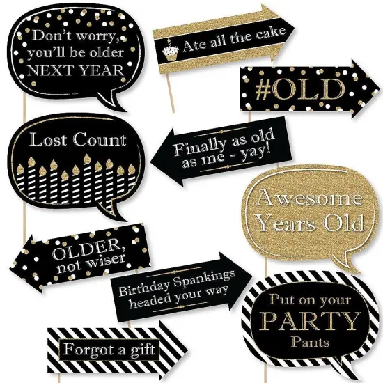 Big Dot of Happiness Funny Adult Happy Birthday - Gold - Birthday Party Photo Booth Props Kit - 10 Piece {1}