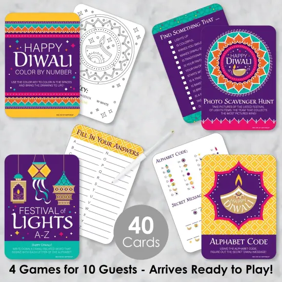 Big Dot of Happiness Happy Diwali - 4 Festival of Lights Party Games - 10 Cards Each - Gamerific Bundle {3}
