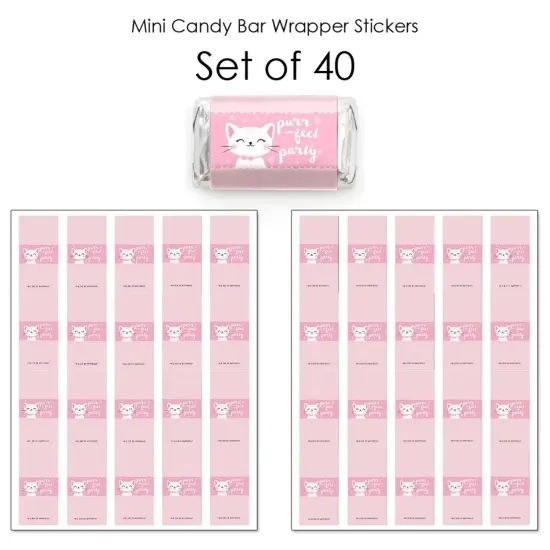 Big Dot of Happiness Purr-fect Kitty Cat - Mini Candy Bar Wrapper Stickers - Kitten Meow Baby Shower or Birthday Party Small Favors - 40 Count {4}