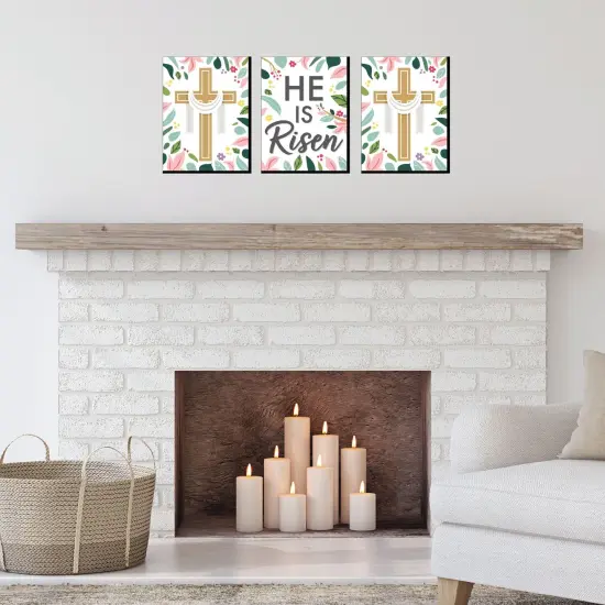 Big Dot of Happiness Religious Easter - Cross Wall Art and He is Risen Room Decor - 7.5 x 10 inches - Set of 3 Prints {3}