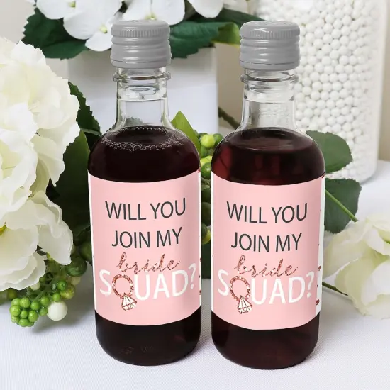 Big Dot of Happiness Will You Join My Bride Squad? - Mini Wine and Champagne Bottle Label Stickers - Rose Gold Bridesmaid Party Favor Gift - 16 Ct {6}