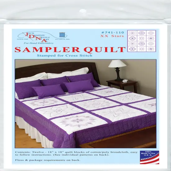 Jack Dempsey Stamped Sampler Quilt Blocks 18"X18" 12/Pkg-XX Stars {1}