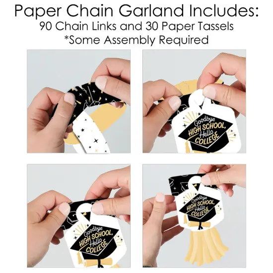 Big Dot of Happiness Goodbye High School, Hello College - 90 Chain Links & 30 Paper Tassels Decor Kit - Graduation Party Paper Chains Garland - 21 ft {6}