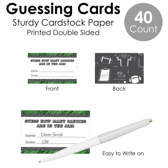 Big Dot of Happiness End Zone - Football - How Many Candies Baby Shower or Birthday Party Game - 1 Stand and 40 Cards - Candy Guessing Game {7}
