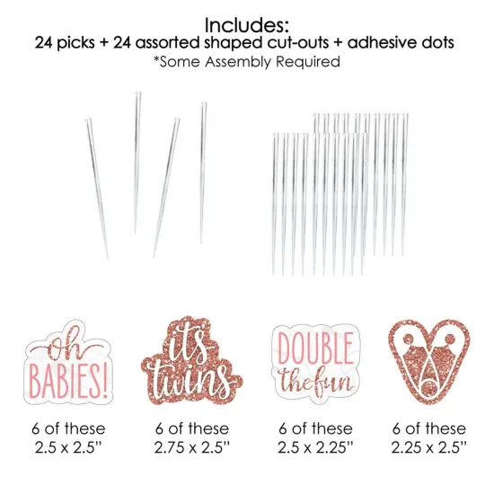 Big Dot of Happiness It's Twin Girls - Dessert Cupcake Toppers - Pink and Rose Gold Twins Baby Shower Clear Treat Picks - Set of 24 {7}