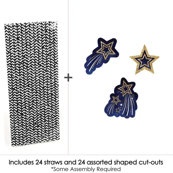 Big Dot of Happiness Starry Skies - Paper Straw Decor - Gold Celestial Party Striped Decorative Straws - Set of 24 {4}