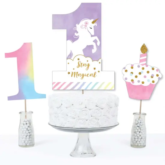 Big Dot of Happiness 1st Birthday Rainbow Unicorn - Magical Unicorn First Birthday Party Centerpiece Sticks - Table Toppers - Set of 15 {4}