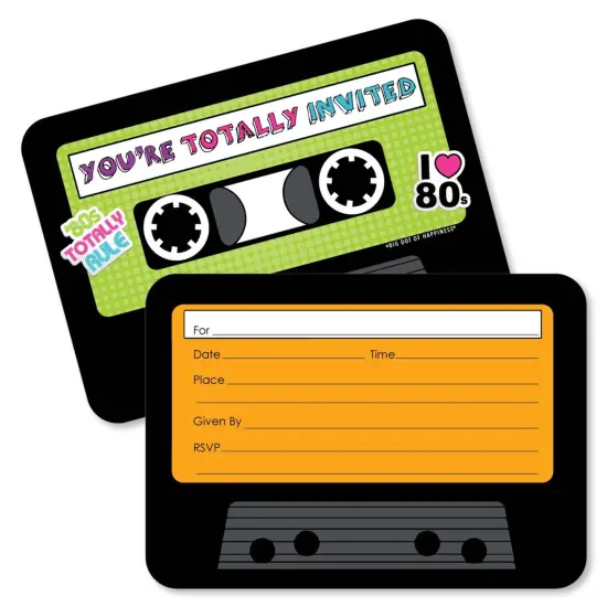 Big Dot of Happiness 80's Retro - Shaped Fill-in Invitations - Totally 1980s Party Invitation Cards with Envelopes - Set of 12 {1}