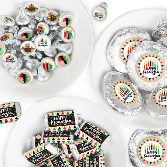 Big Dot of Happiness Happy Kwanzaa - Mini Candy Bar Wrappers, Round Candy Stickers and Circle Stickers - Candy Favor Sticker Kit - 304 Pieces {1}