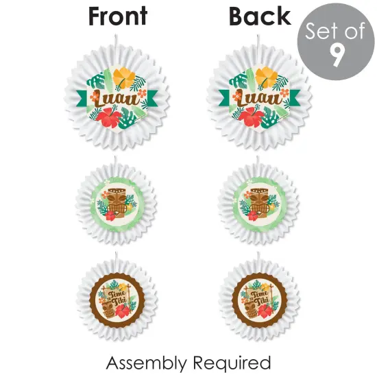Big Dot of Happiness Tropical Luau - Hanging Hawaiian Beach Party Tissue Decoration Kit - Paper Fans - Set of 9 {7}