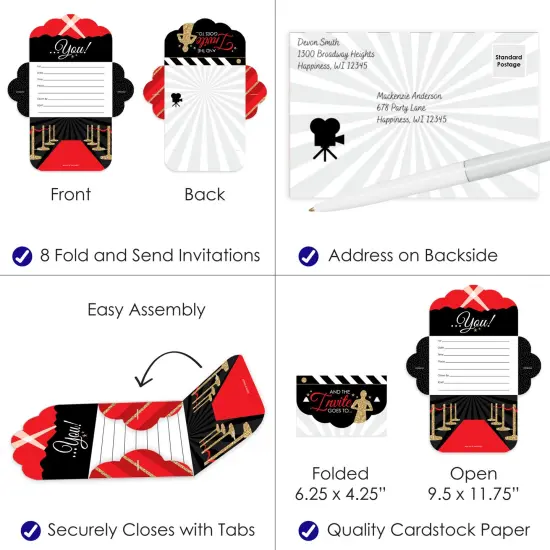 Big Dot of Happiness Red Carpet - Fill-In Cards - Movie Night Party Fold and Send Invitations - Set of 8 {4}
