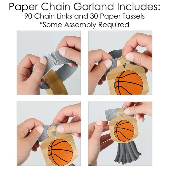 Big Dot of Happiness Nothin' but Net - Basketball - 90 Chain Links & 30 Paper Tassels Kit - Baby Shower or Birthday Party Paper Chains Garland - 21 ft {6}