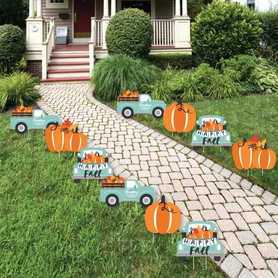 Big Dot of Happiness Happy Fall Truck - Lawn Decorations - Outdoor Harvest Pumpkin Party Yard Decorations - 10 Piece {1}