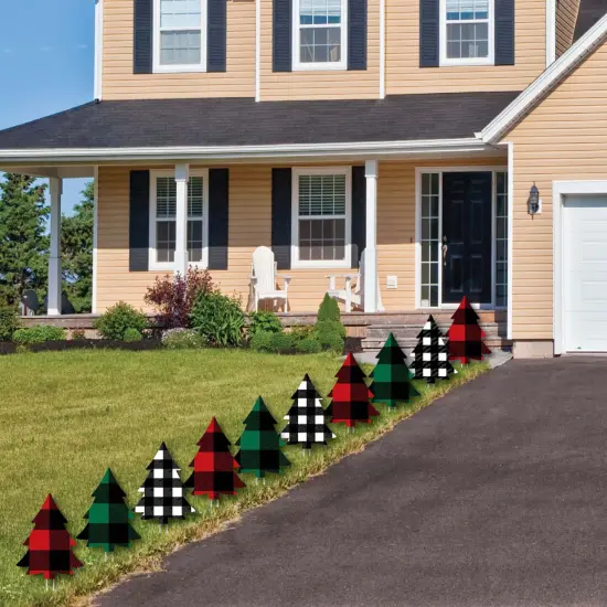 Big Dot of Happiness Holiday Plaid Trees - Lawn Decorations - Outdoor Buffalo Plaid Christmas Party Yard Decorations - 10 Piece {4}