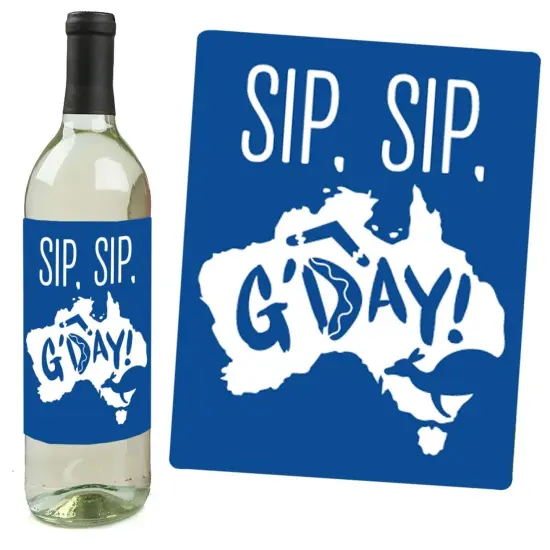 Big Dot of Happiness Australia Day - G'Day Mate Aussie Party Decorations for Women and Men - Wine Bottle Label Stickers - Set of 4 {3}