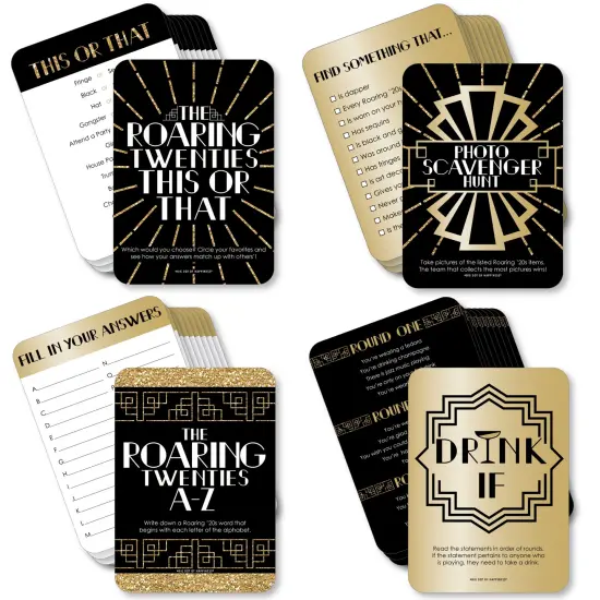Big Dot of Happiness Roaring 20&rsquo;s - 4 1920s Art Deco Jazz Party Games - 10 Cards Each - Gamerific Bundle {1}