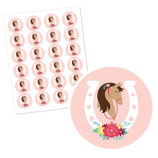 Big Dot of Happiness Run Wild Horses - Pony Birthday Party Circle Sticker Labels - 24 Count {3}