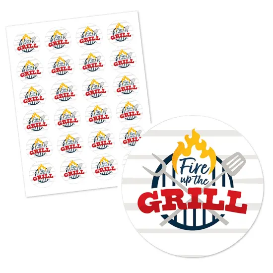 Big Dot of Happiness Fire Up the Grill - Summer BBQ Picnic Party Circle Sticker Labels - 24 Count {3}