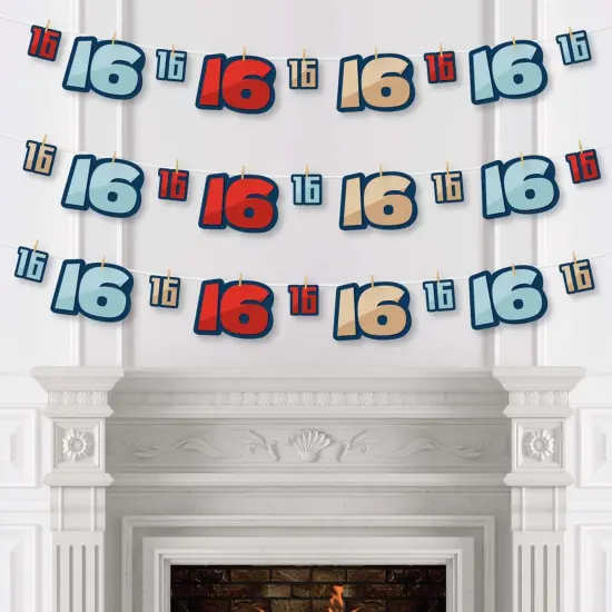 Big Dot of Happiness Boy 16th Birthday - Sweet Sixteen Birthday Party DIY Decorations - Clothespin Garland Banner - 44 Pieces {4}