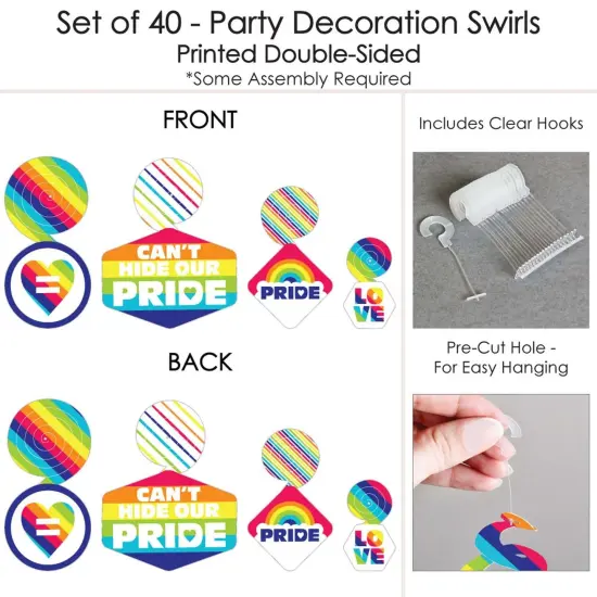 Big Dot of Happiness Love is Love - Pride - Rainbow Party Hanging Decor - Party Decoration Swirls - Set of 40 {7}
