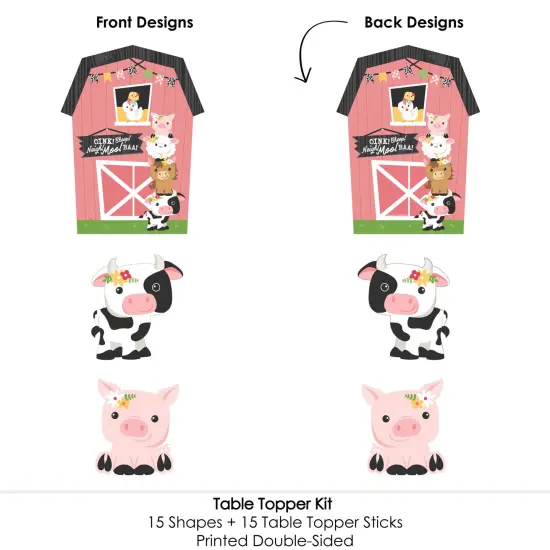 Big Dot of Happiness Girl Farm Animals - Pink Barnyard Baby Shower or Birthday Party Centerpiece Sticks - Table Toppers - Set of 15 {6}