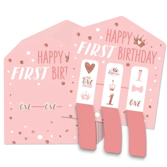 Big Dot of Happiness 1st Birthday Little Miss Onederful - Girl First Birthday Party Game Pickle Cards - Pull Tabs 3-in-a-Row - Set of 12 {1}