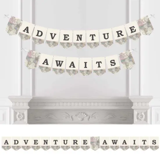 Big Dot of Happiness World Awaits - Travel Themed Party Bunting Banner - Map Party Decorations - Adventure Awaits {1}