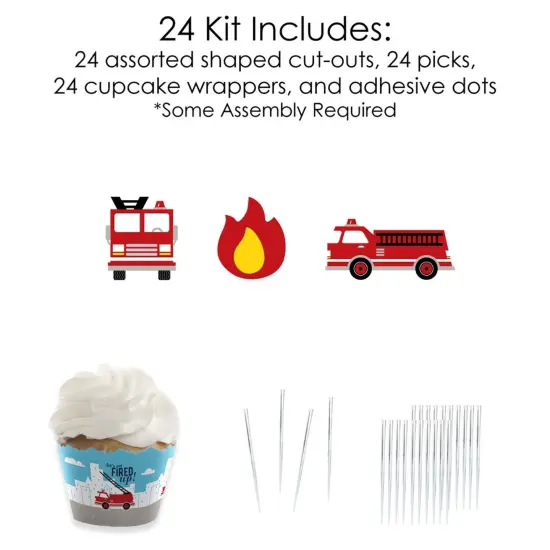 Big Dot of Happiness Fired Up Fire Truck - Cupcake Decor - Firefighter Baby Shower or Birthday Party Cupcake Wrappers and Treat Picks Kit - Set of 24 {6}
