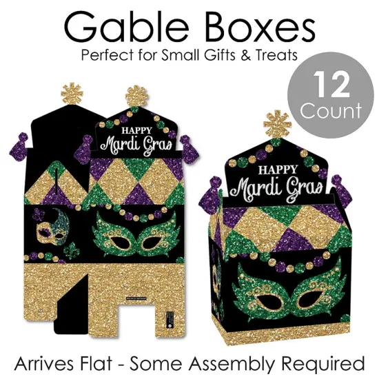 Big Dot of Happiness Mardi Gras - Treat Box Party Favors - Masquerade Party Goodie Gable Boxes - Set of 12 {7}