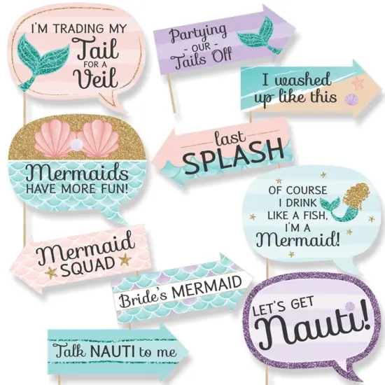 Big Dot of Happiness Funny Trading The Tail For A Veil - Mermaid Bachelorette Party or Bridal Shower Photo Booth Props Kit - 10 Piece {1}