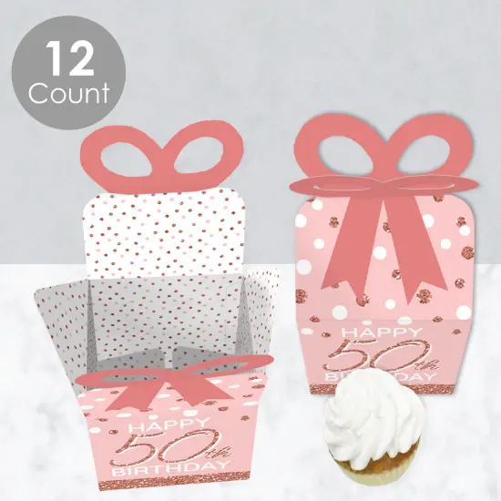 Big Dot of Happiness 50th Pink Rose Gold Birthday - Square Favor Gift Boxes - Happy Birthday Party Bow Boxes - Set of 12 {4}