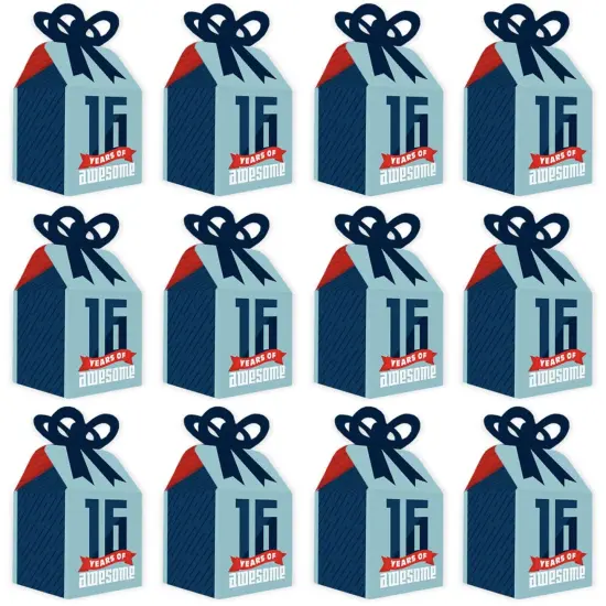 Big Dot of Happiness Boy 16th Birthday - Square Favor Gift Boxes - Sweet Sixteen Birthday Party Bow Boxes - Set of 12 {6}