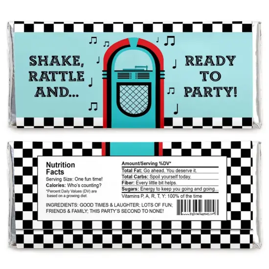 Big Dot of Happiness 50's Sock Hop - Candy Bar Wrapper 1950s Rock N Roll Party Favors - Set of 24 {3}