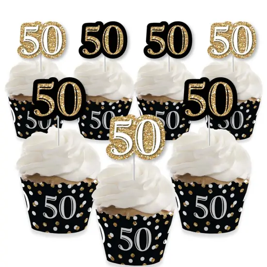 Big Dot of Happiness Adult 50th Birthday - Gold - Cupcake Decoration - Birthday Party Cupcake Wrappers and Treat Picks Kit - Set of 24 {1}
