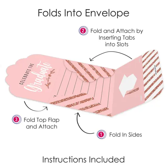 Big Dot of Happiness Rose Gold Grad - Fill-In Cards - Graduation Party Fold and Send Invitations - Set of 8 {6}