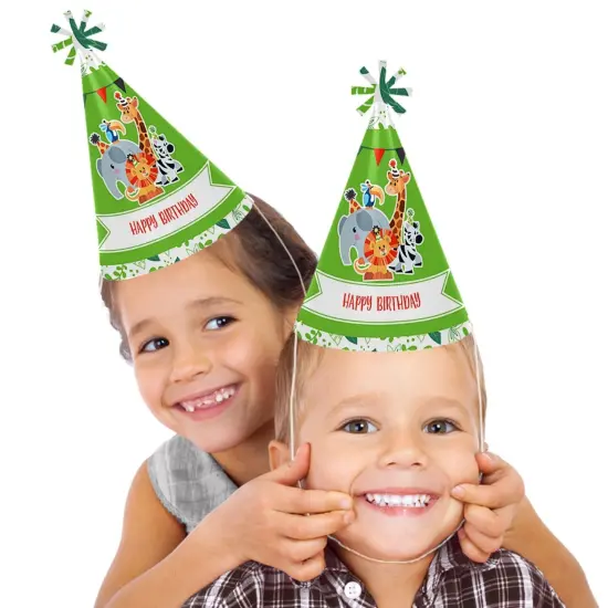 Big Dot of Happiness Jungle Party Animals - Cone Safari Zoo Animal Happy Birthday Party Hats for Kids and Adults - Set of 8 (Standard Size) {3}