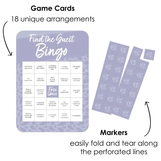 Big Dot of Happiness Purple Elegantly Simple - Find the Guest Bingo Cards and Markers - Wedding & Bridal Shower Bingo GameSet of 18 {3}