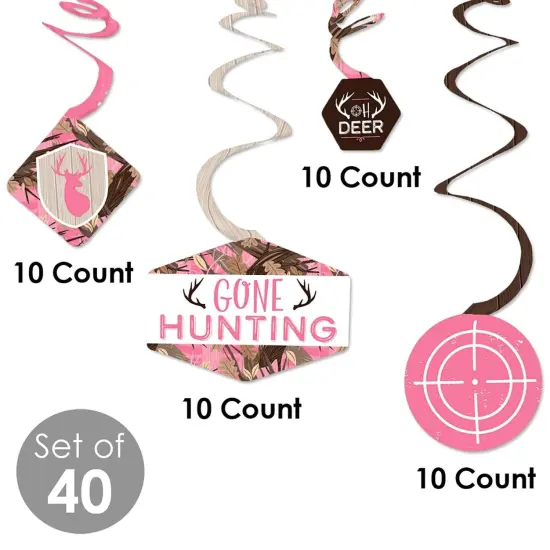 Big Dot of Happiness Pink Gone Hunting - Deer Hunting Girl Camo Baby Shower or Birthday Party Hanging Decor - Party Decoration Swirls - Set of 40 {6}