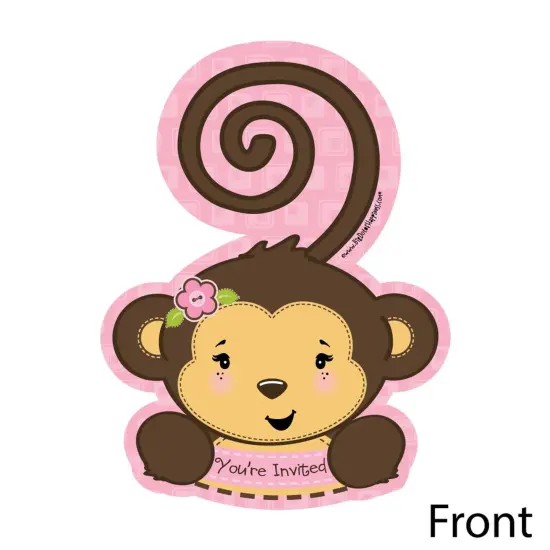 Big Dot of Happiness Pink Monkey Girl - Shaped Fill-in Invitations - Baby Shower or Birthday Party Invitation Cards with Envelopes - Set of 12 {3}