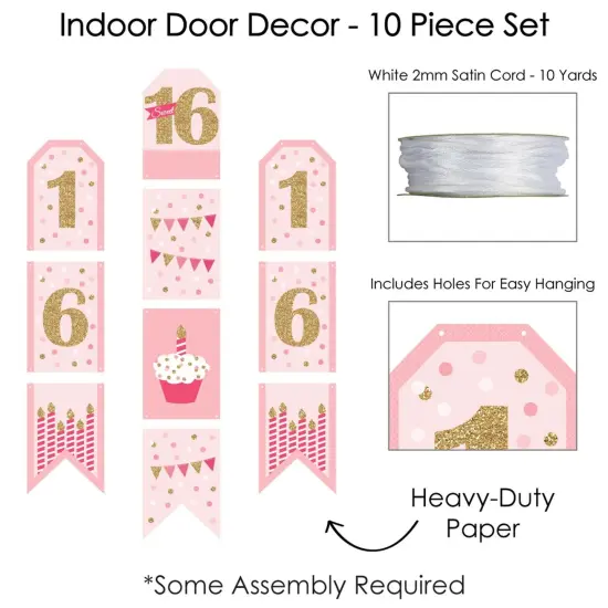 Big Dot of Happiness Sweet 16 - Hanging Vertical Paper Door Banners - 16th Birthday Party Wall Decoration Kit - Indoor Door Decor {6}